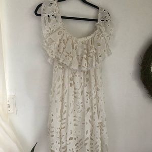 Chicwish off shoulder white cutout lace dress